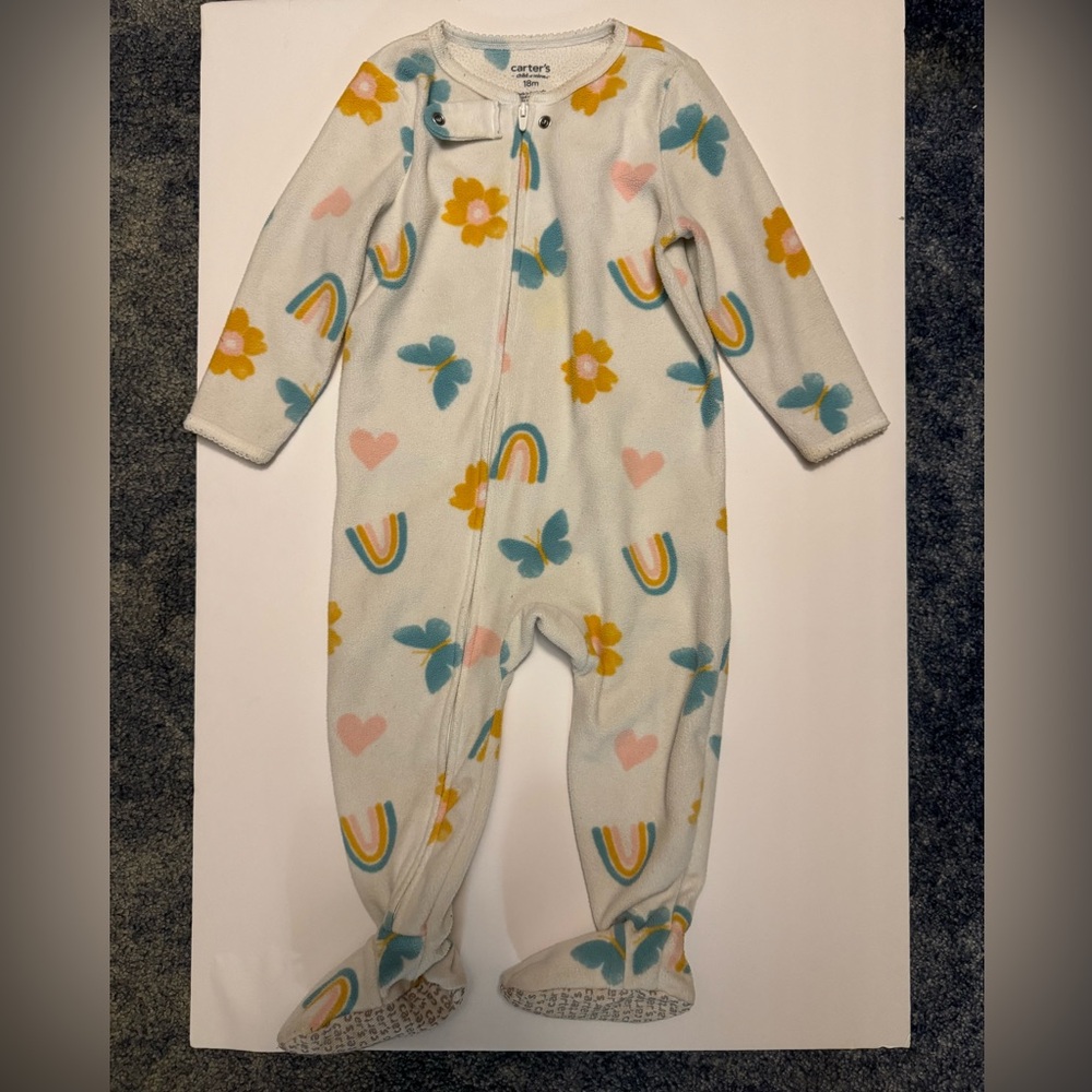 Carter's White One Piece with Rainbow and Butterfly Pattern